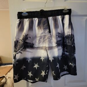 US Apparel Tropical Star Print Swim Trunks